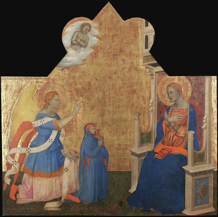 Framed Print : The Annunciation with a Donor, c1380. Creator: Jacopo di Cione (1325-1399) Framed Print : The Annunciation with a Donor, c1380. Creator: Jacopo di Cione (1325-1399)