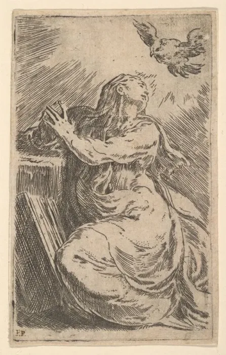 Framed Print : The Annunciation, early 16th century. Creator: Parmigianino Framed Print : The Annunciation, early 16th century. Creator: Parmigianino