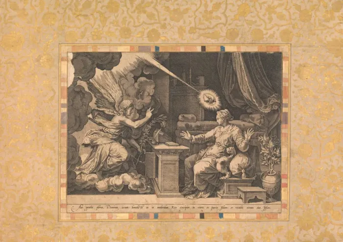 Framed Print : The Annunciation, Folio from the Bellini Album, ca. 1600. Creator: Unknown Framed Print : The Annunciation, Folio from the Bellini Album, ca. 1600. Creator: Unknown