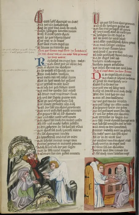 Framed Print : The Annunciation to Joachim: The Annunciation to Anna; Weltchronik, about 1400-1410. Creator: Unknown Framed Print : The Annunciation to Joachim: The Annunciation to Anna; Weltchronik, about 1400-1410. Creator: Unknown
