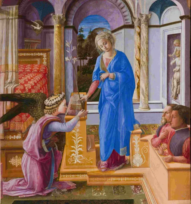Framed Print : The Annunciation with two Kneeling Donors, c. 1440 Framed Print : The Annunciation with two Kneeling Donors, c. 1440