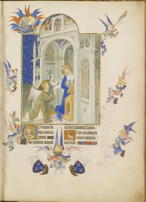 Framed Print : The Annunciation (Les Tres Riches Heures du duc de Berry). Artist: Limbourg brothers (active 1385-1416) Framed Print : The Annunciation (Les Tres Riches Heures du duc de Berry). Artist: Limbourg brothers (active 1385-1416)