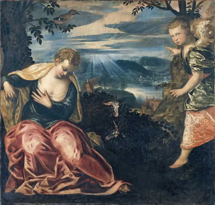 Framed Print : The Annunciation to Manoah's Wife, 1555. Creator: Jacopo Tintoretto Framed Print : The Annunciation to Manoah's Wife, 1555. Creator: Jacopo Tintoretto