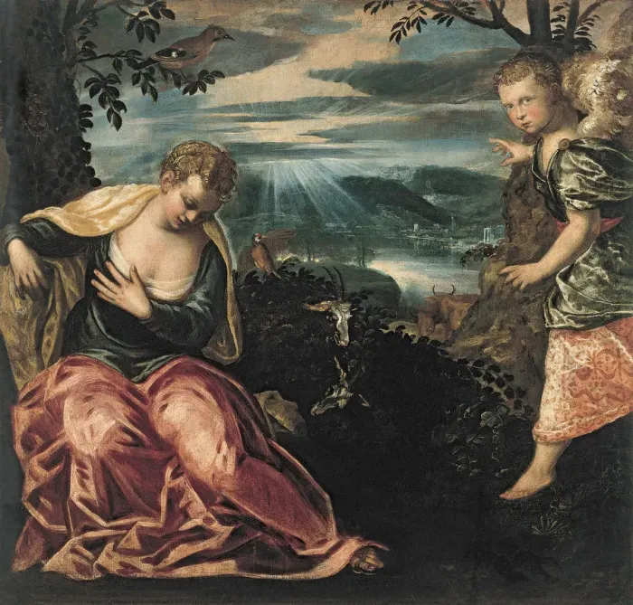 Framed Print : The Annunciation to Manoahs Wife. Artist: Tintoretto, Jacopo (1518-1594) Framed Print : The Annunciation to Manoahs Wife. Artist: Tintoretto, Jacopo (1518-1594)