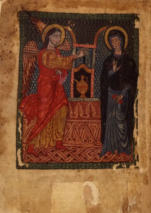 Framed Print : The Annunciation (Manuscript illumination from the Matenadaran Gospel), 1378 Framed Print : The Annunciation (Manuscript illumination from the Matenadaran Gospel), 1378