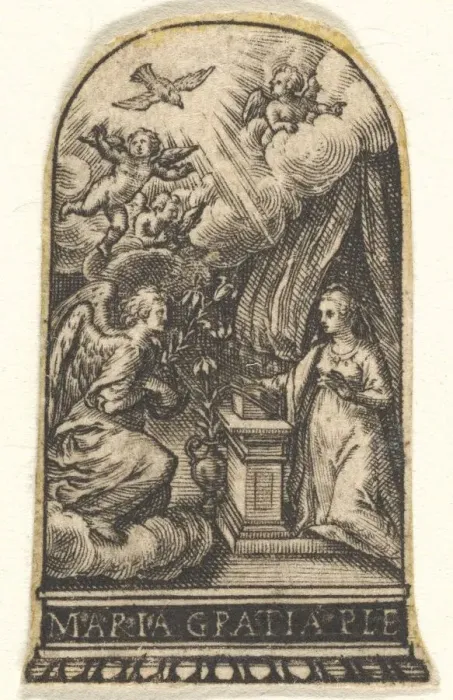 Framed Print : Annunciation, Mary kneels at a lectern as Gabriel approaches on a cloud from the... ca Framed Print : Annunciation, Mary kneels at a lectern as Gabriel approaches on a cloud from the... ca