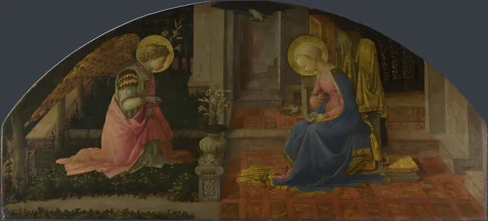 Framed Print : The Annunciation (Medici Panel), c. 1450. Artist: Lippi, Fra Filippo (1406-1469) Framed Print : The Annunciation (Medici Panel), c. 1450. Artist: Lippi, Fra Filippo (1406-1469)