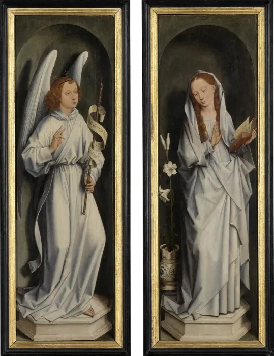Framed Print : The Annunciation. The side panels from the Triptych of Jan Crabbe, ca 1470 Framed Print : The Annunciation. The side panels from the Triptych of Jan Crabbe, ca 1470