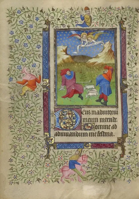 Framed Print : The Annunciation to the Shepherds; Book of Hours, about 1410. Creator: Unknown Framed Print : The Annunciation to the Shepherds; Book of Hours, about 1410. Creator: Unknown