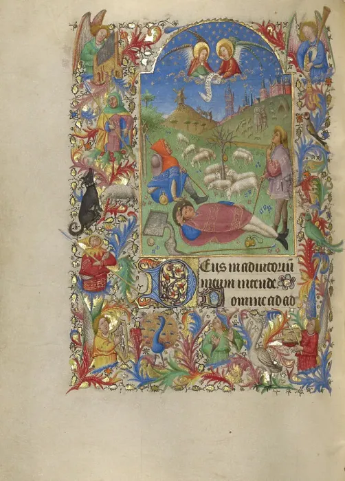 Framed Print : The Annunciation to the Shepherds; Book of Hours, about 1420. Creator: Spitz Master Framed Print : The Annunciation to the Shepherds; Book of Hours, about 1420. Creator: Spitz Master
