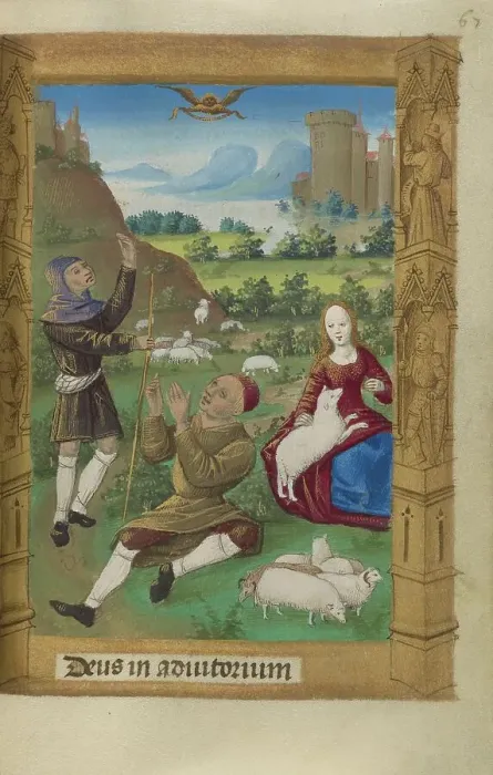 Framed Print : The Annunciation to the Shepherds; Book of Hours, 1478. Creator: Master of Guillaume Lambert