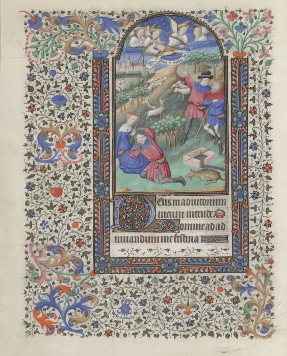 Framed Print : The Annunciation to the Shepherds (Book of Hours), 1440-1460. Artist: Bedford Master (active 1405-1465) Framed Print : The Annunciation to the Shepherds (Book of Hours), 1440-1460. Artist: Bedford Master (active 1405-1465)