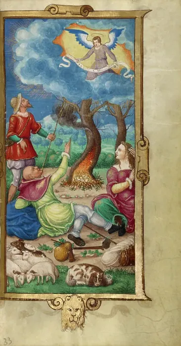 Framed Print : The Annunciation to the Shepherds; Book of Hours, 1544. Creator: Unknown Framed Print : The Annunciation to the Shepherds; Book of Hours, 1544. Creator: Unknown