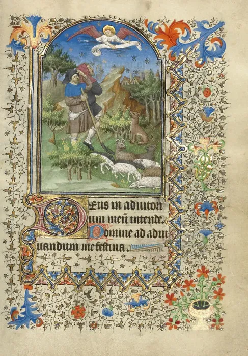 Framed Print : The Annunciation to the Shepherds; Book of Hours, about 1420-1430. Creator: Master of the Harvard Hannibal Framed Print : The Annunciation to the Shepherds; Book of Hours, about 1420-1430. Creator: Master of the Harvard Hannibal