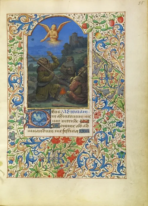 Framed Print : The Annunciation to the Shepherds; Katherine Hours, about 1480-1485. Creator: Jean Bourdichon Framed Print : The Annunciation to the Shepherds; Katherine Hours, about 1480-1485. Creator: Jean Bourdichon