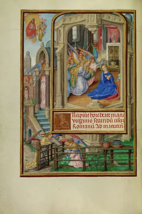 Framed Print : The Annunciation; Spinola Hours, about 1510-1520. Creator: Master of James IV of Scotland