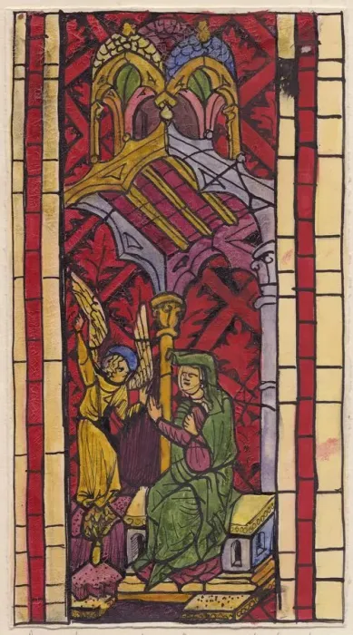 Framed Print : The Annunciation to St Anne, section of stained glass window, 1951. Creator: Shirley Markham Framed Print : The Annunciation to St Anne, section of stained glass window, 1951. Creator: Shirley Markham