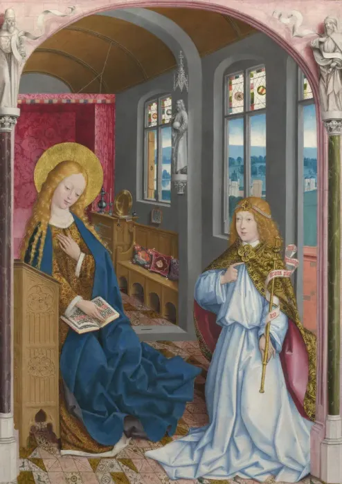 Framed Print : The Annunciation (The Liesborn Altarpiece), ca. 1470-1480. Artist: Master of Liesborn (15th century) Framed Print : The Annunciation (The Liesborn Altarpiece), ca. 1470-1480. Artist: Master of Liesborn (15th century)
