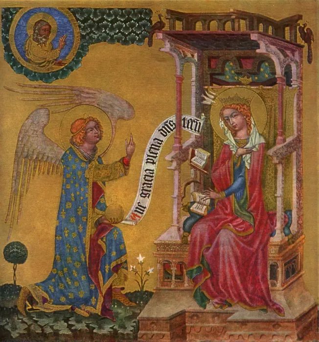 Framed Print : Annunciation of the Virgin Mary, c1350 (1955). Artist: Master of the Vyssi Brod Altar Framed Print : Annunciation of the Virgin Mary, c1350 (1955). Artist: Master of the Vyssi Brod Altar