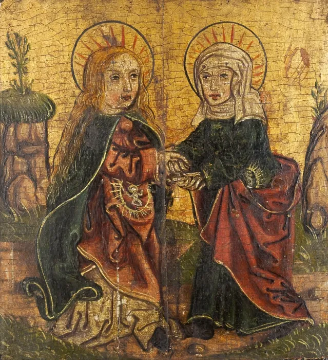 Framed Print : The Annunciation, Visitation to St Elizabeth, Saint Dorothy. Triptych Wing, between 1501-1533. Creator: Unknown Framed Print : The Annunciation, Visitation to St Elizabeth, Saint Dorothy. Triptych Wing, between 1501-1533. Creator: Unknown