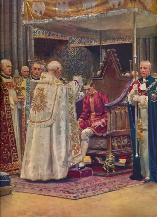 Framed Print : The Anointing: The Archbishop Making the Sign of the Cross on the Kings Head, 1937 Framed Print : The Anointing: The Archbishop Making the Sign of the Cross on the Kings Head, 1937