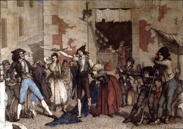 Framed Print : Anonimous engraving of the 18th century with the final scene of the play Manolo Framed Print : Anonimous engraving of the 18th century with the final scene of the play Manolo