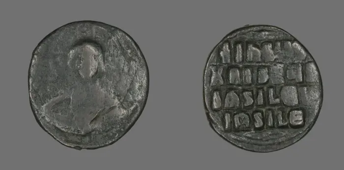 Framed Print : Anonymous Follis (Coin), 976-1028, attributed to Basil II and Constantine VIII. Creator: Unknown Framed Print : Anonymous Follis (Coin), 976-1028, attributed to Basil II and Constantine VIII. Creator: Unknown