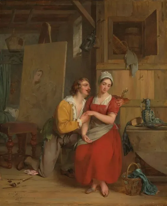 Framed Print : Anthony van Dyck wooing his Model, 1827. Creator: Gustaf Wappers Framed Print : Anthony van Dyck wooing his Model, 1827. Creator: Gustaf Wappers