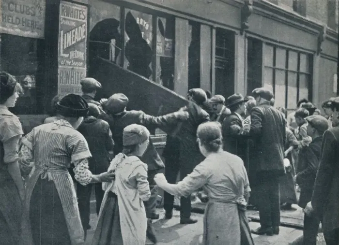 Framed Print : Anti-German rioting in London: A crowd breaking in the windows of a German shop, c1914 Framed Print : Anti-German rioting in London: A crowd breaking in the windows of a German shop, c1914