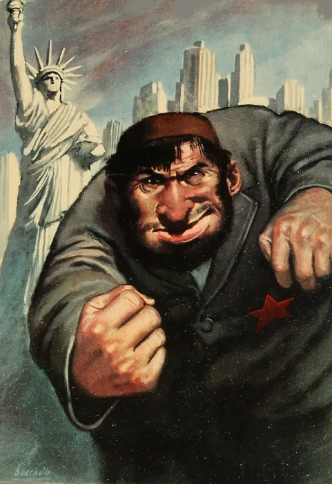 Framed Print : Anti-Semitic and anti-American Propaganda Poster, 1943. Creator: Boccasile, Gino (1901-1952) Framed Print : Anti-Semitic and anti-American Propaganda Poster, 1943. Creator: Boccasile, Gino (1901-1952)