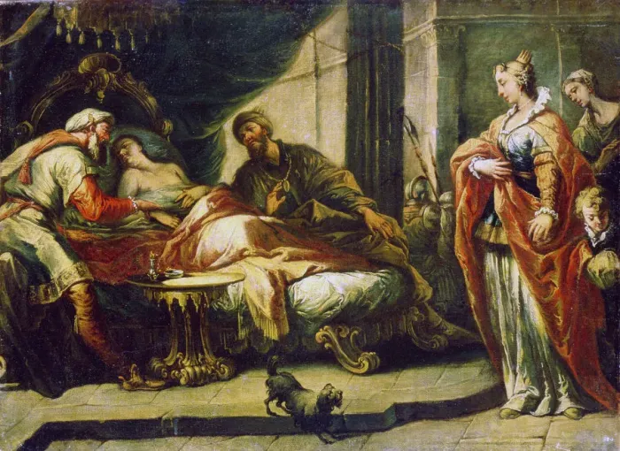 Framed Print : Antiochus and Stratonike, 18th century. Artist: Gaspare Diziani Framed Print : Antiochus and Stratonike, 18th century. Artist: Gaspare Diziani