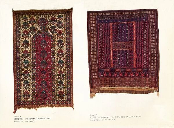 Antique Bokhara prayer rug and Sarik Turkoman or Punjdeh prayer rug, c1920