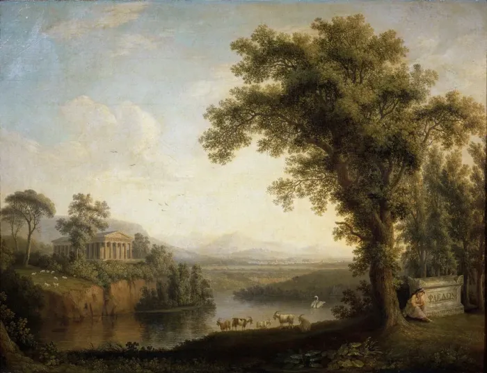 Framed Print : Antique landscape with the Phaethons tomb, 1785. Artist: Jacob Philip Hackert Framed Print : Antique landscape with the Phaethons tomb, 1785. Artist: Jacob Philip Hackert