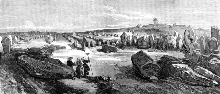 Framed Print : Antiquities of Carnac, in Brittany: the lines of Carnac, from Maenac, looking east, 1871. Creator: Unknown Framed Print : Antiquities of Carnac, in Brittany: the lines of Carnac, from Maenac, looking east, 1871. Creator: Unknown