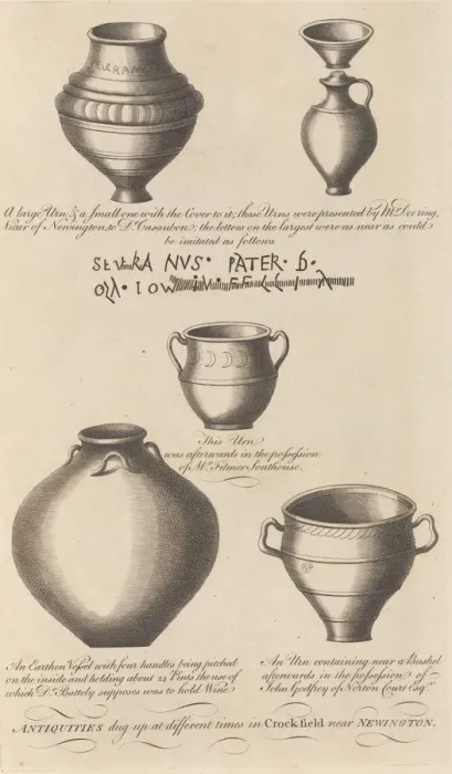 Framed Print : Antiquities dug up... in Crock-field near Newington, from Edward Hasted s, The History Framed Print : Antiquities dug up... in Crock-field near Newington, from Edward Hasted s, The History