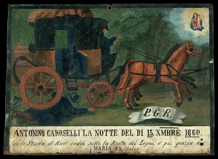 Framed Print : Antonino Caroselli run over by a coach, 1860. Creator: Unknown Framed Print : Antonino Caroselli run over by a coach, 1860. Creator: Unknown