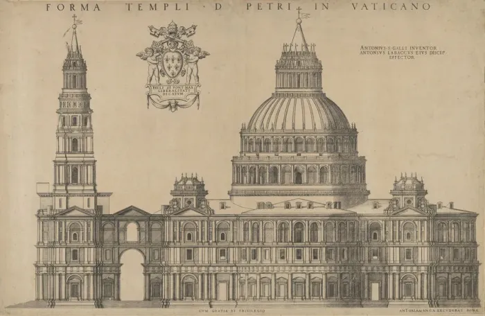 Framed Print : Antonio da Sangallos project for St Peter s, plan of the faç Framed Print : Antonio da Sangallos project for St Peter s, plan of the faç