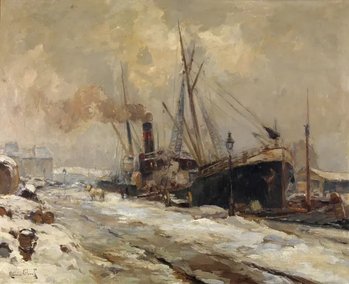 Framed Print : Antwerp Harbour in Winter, c1900-1920. Creator: Maurits Blieck Framed Print : Antwerp Harbour in Winter, c1900-1920. Creator: Maurits Blieck