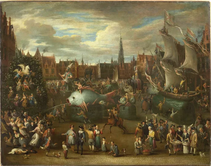 Framed Print : The Antwerp Ommegang, c1698. Creator: Bredael, Alexander van (1663-1720)