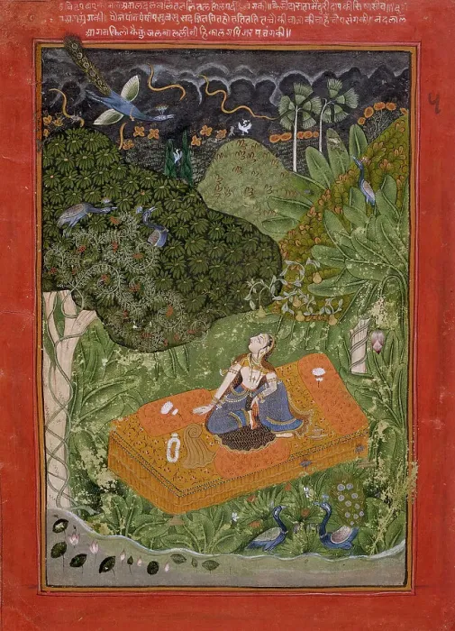 Framed Print : The Anxious or Expectant Heroine (Utka Nayika), Folio from a Rasikapriya... c1760 or later. Creator: Unknown Framed Print : The Anxious or Expectant Heroine (Utka Nayika), Folio from a Rasikapriya... c1760 or later. Creator: Unknown