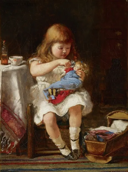 Framed Print : An Anxious Mother, before 1883. Creator: Percival De Luce Framed Print : An Anxious Mother, before 1883. Creator: Percival De Luce