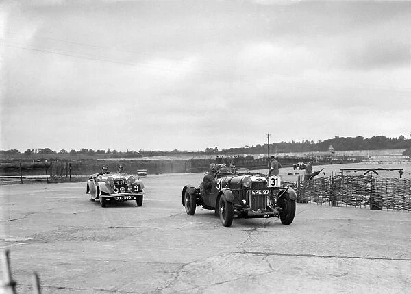 AP Watsons Lagonda and AS Lustys Riley Lynx at the chicane, JCC Members Day, Brooklands, 1939