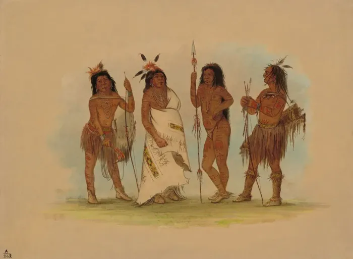 Framed Print : Apachee Chief and Three Warriors, 1855 / 1869. Creator: George Catlin Framed Print : Apachee Chief and Three Warriors, 1855 / 1869. Creator: George Catlin