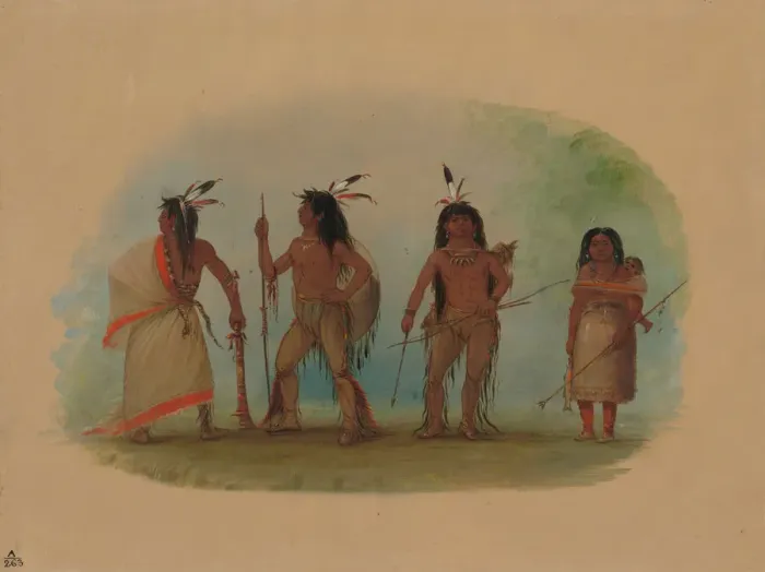 Framed Print : Four Apachee Indians, 1855 / 1869. Creator: George Catlin Framed Print : Four Apachee Indians, 1855 / 1869. Creator: George Catlin