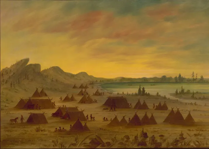 Framed Print : An Apachee Village, 1855 / 1869. Creator: George Catlin Framed Print : An Apachee Village, 1855 / 1869. Creator: George Catlin