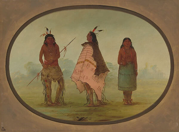 Two Apachee Warriors and a Woman, 1855  /  1869. Creator: George Catlin