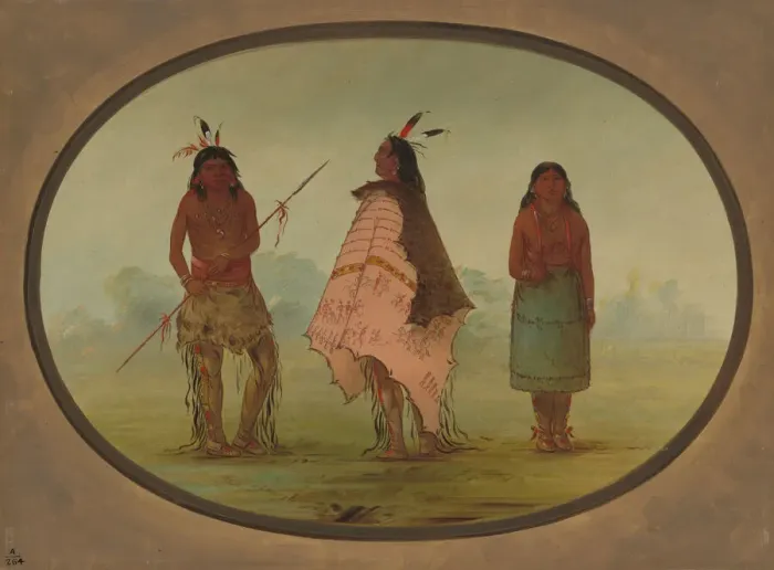 Framed Print : Two Apachee Warriors and a Woman, 1855 / 1869. Creator: George Catlin Framed Print : Two Apachee Warriors and a Woman, 1855 / 1869. Creator: George Catlin