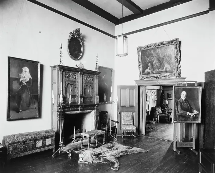 Framed Print : Apartment of Prince Pierre Troubetzkoy, 15 West 67th Street, New York City, with fireplace... 1919. Creator: Frances Benjamin Johnston Framed Print : Apartment of Prince Pierre Troubetzkoy, 15 West 67th Street, New York City, with fireplace... 1919. Creator: Frances Benjamin Johnston