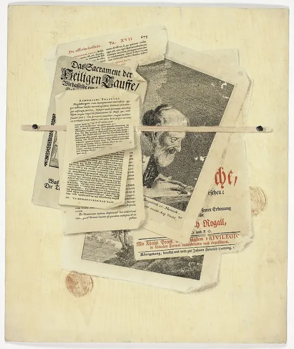 Framed Print : Aphorismi Politici: Trompe l'Oeil with Posted Notices and Prints, 1735 / 1765. Creator: Martin Cerulli Framed Print : Aphorismi Politici: Trompe l'Oeil with Posted Notices and Prints, 1735 / 1765. Creator: Martin Cerulli
