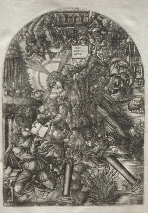 Framed Print : The Apocalypse: The Angel Gives St. John the Book to Eat, 1546-1556. Creator: Jean Duvet (French Framed Print : The Apocalypse: The Angel Gives St. John the Book to Eat, 1546-1556. Creator: Jean Duvet (French
